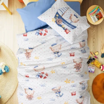 Baby posteljina SEAMAN – 100% pamuk s mornarskim motivom, medvjedić mornar i plavi akcenti – Nobil